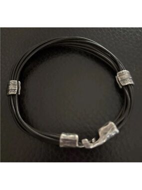 UNO de 50 Black or dark brown leather silver accents Multi-Strand Bracelet ,